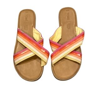 Toms pink, orange, yellow, white slides 9.5